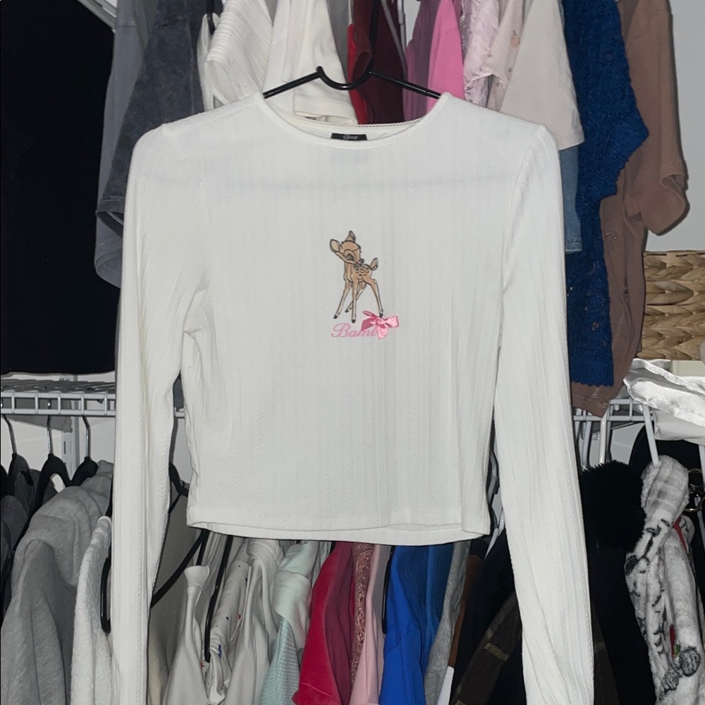 White Long Sleeve Top with Embroidered Design